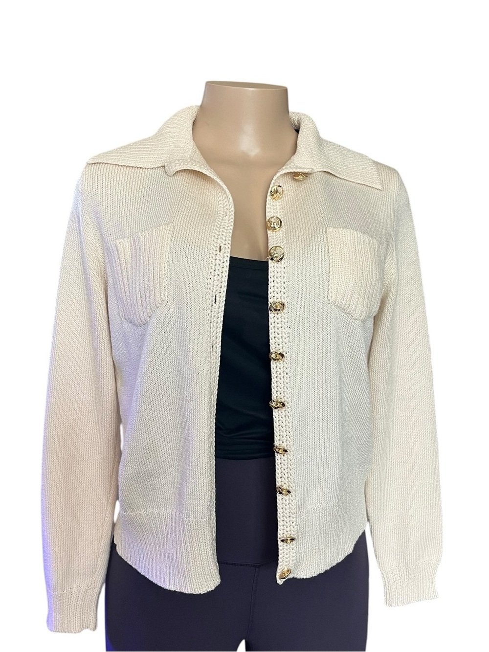 St. John Cream Button-Front Knit Sweater cardigan